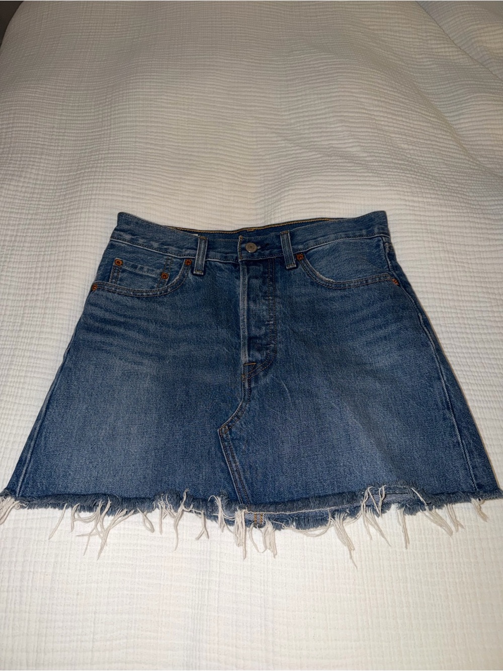 Levi's Blue Denim A-Line Mini Skirt with Frayed Hem